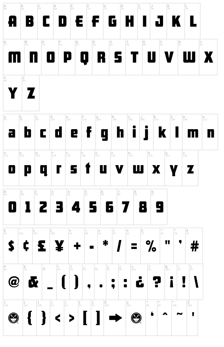 ARB-66 Neon JUN-37 font map